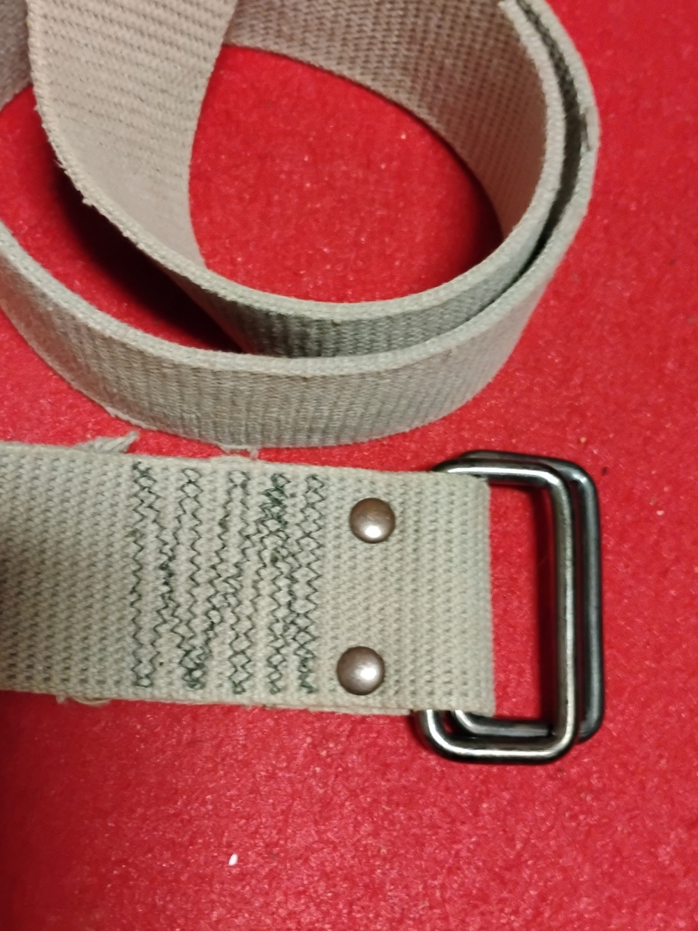 Men's Canvas Web Belt in Beige with Metal Double-Loop Buckle